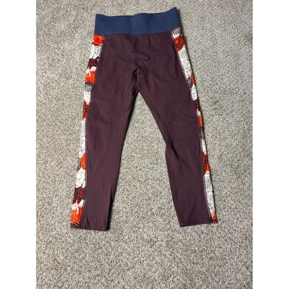 Fourlaps Womens RE-UP Floral Side Panel Leggings Burgundy Maroon Navy Size M